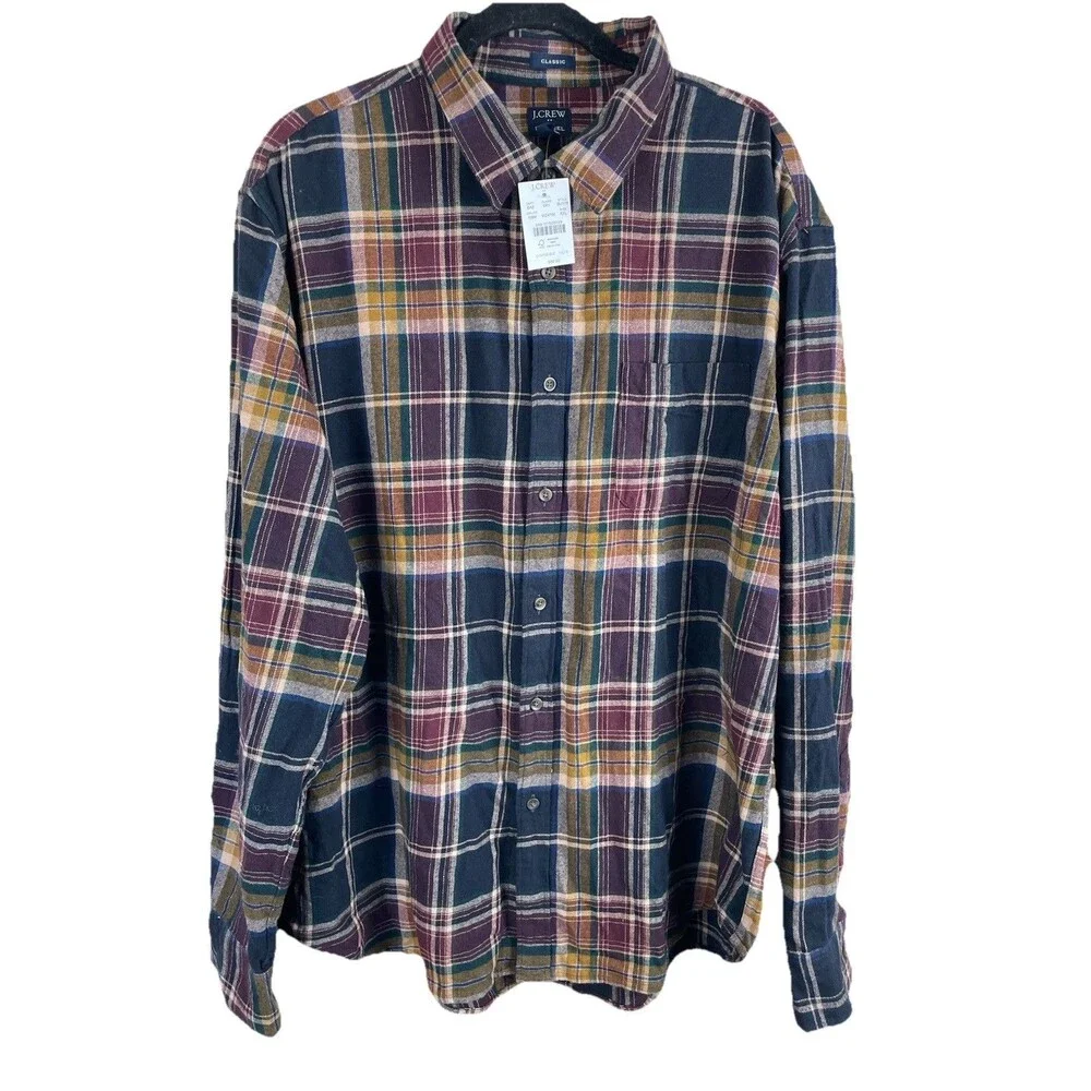NWT! J. CREW Flannel Classic Men Black Plaid Button Shirt Cotton Casual Size XXL